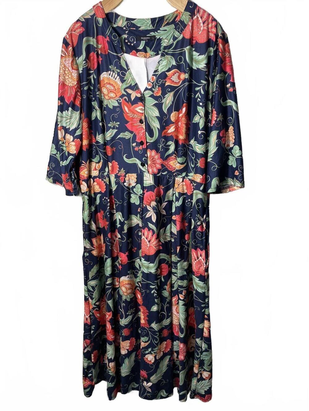 Reborn New York Floral Maxi Dress Womens Size Large Cottage Granny Loungewear